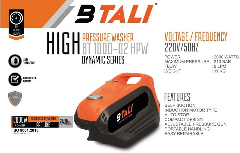 BTALI BT 1000-D2 HPW 210 PRESSURE 2000 WATT MOTORCAR & SOLAR PANEL WASHER Pressure Washer