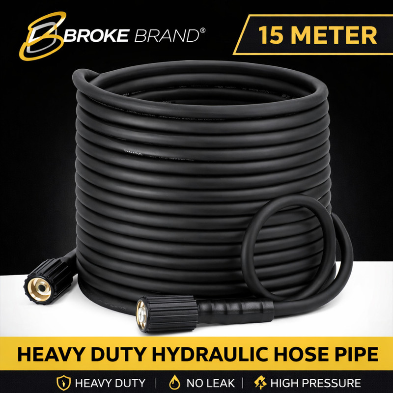 BROKE BRAND 15 Meter High Pressure Hydraulic Hose Pipe | Heavy Duty Car & Bike Washer Pipe Pressure Washer