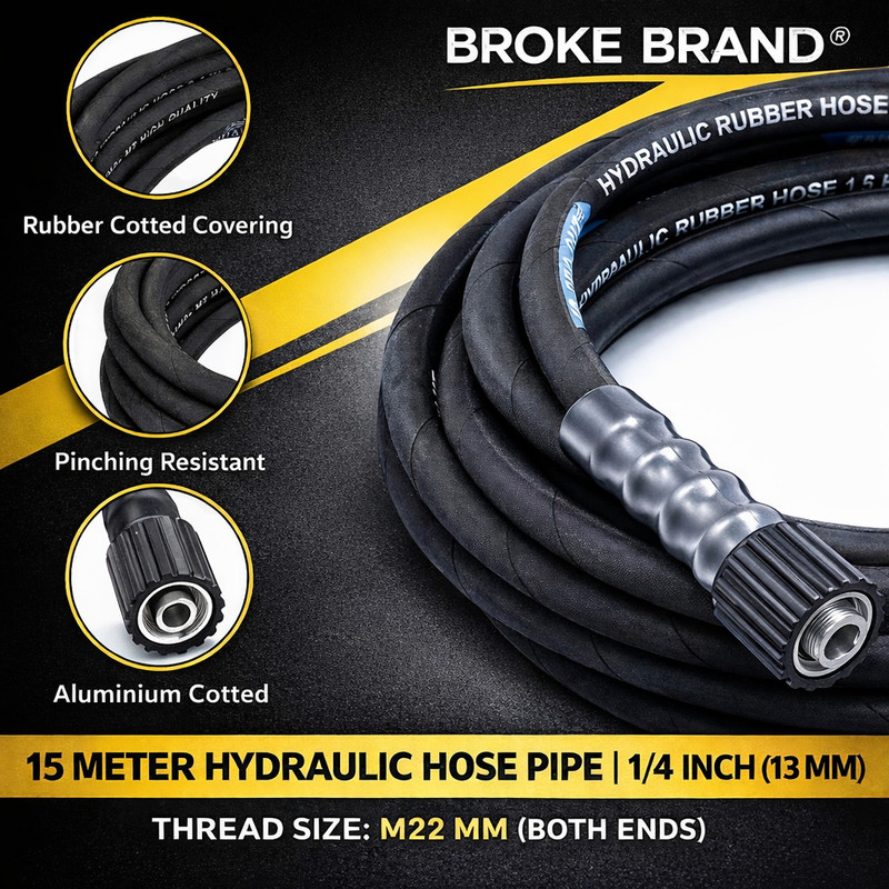BROKE BRAND BB-02 15 Meter High Pressure Hydraulic Hose Pipe | Heavy Duty Car Washer Pipe Pressure Washer
