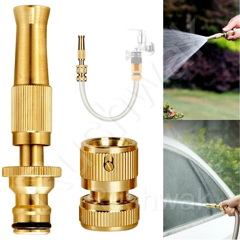 PGK TRADERS Brass Water Spray Nozzle Suitable for 1/2" Hose Pipe Adjustable water spray gun Pressure Washer
