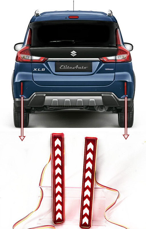 EliteAuto Rear Bumper Led ARROW Reflector/DRL For Suzuki XL6 with Matrix Running Indicator Car Reflector Light(Red)