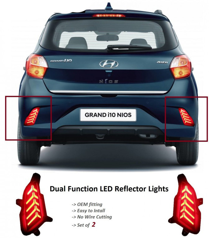 Bubu Car rear refelector bumper brake DRL led light for i10 nios all model (matrix) Car Reflector Light(Red)