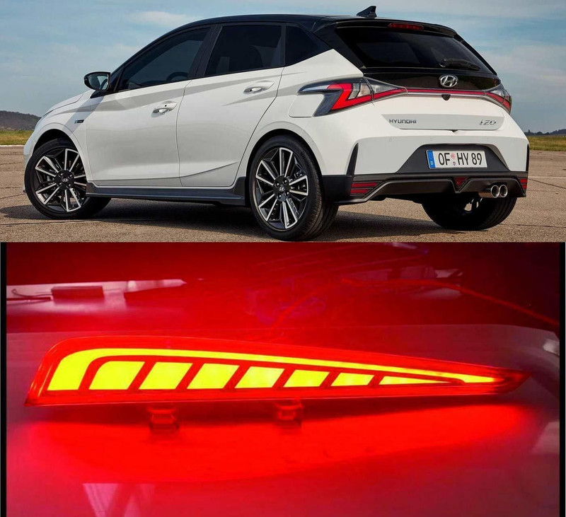 CARMART NEW i20 latest model 2021 Rear Bumper Led Reflector Brake Light with Running Indicator , 4 wires,set of 2 Type A Car Reflector Light(Red)