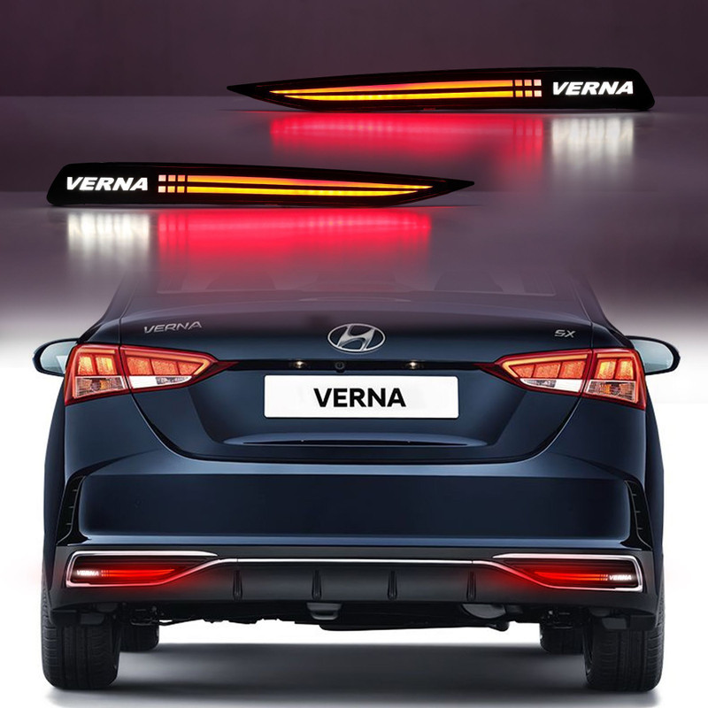 TOCIT Hyundai Verna Matrix Rear DRL with Brake, Reverse & Dynamic Indicator 2022 Car Reflector Light(Black, Red)