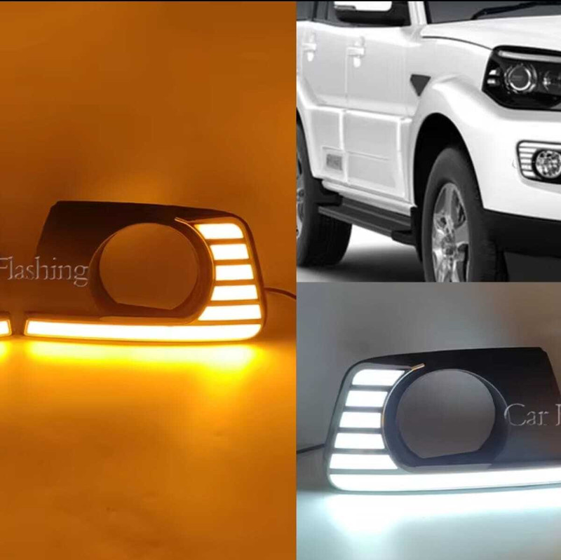 DDA ENTERPRISES DRL Scorpio Front DRL Running Light YELLOW Turn Indicator MODEL:-2014-21 (2PCS) Car Reflector Light(Mullti Color)