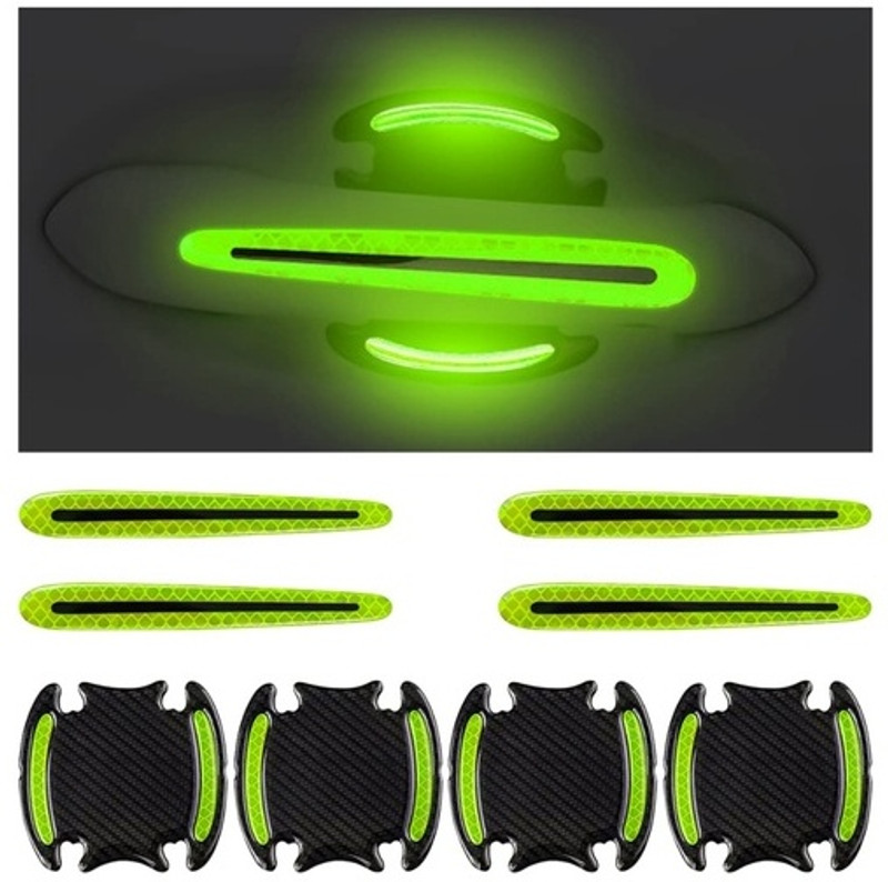 colorsole 8PCS Green Car Door Cup Protector 3D Carbon Fiber Reflective Stickers Car Reflector Light(Green)