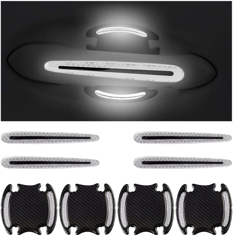 Mr fix Reflective Safety Car Door Handle Adhesive Protector Decorative Sticker Car Reflector Light(White)