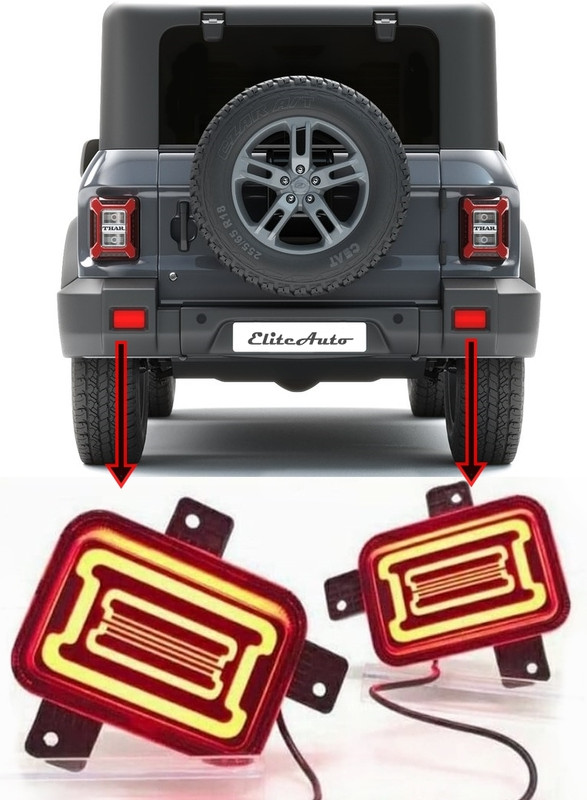 EliteAuto Rear Bumper Led Reflector/DRL For Mahindra Thar with Matrix Running Indicator Car Reflector Light(Red)