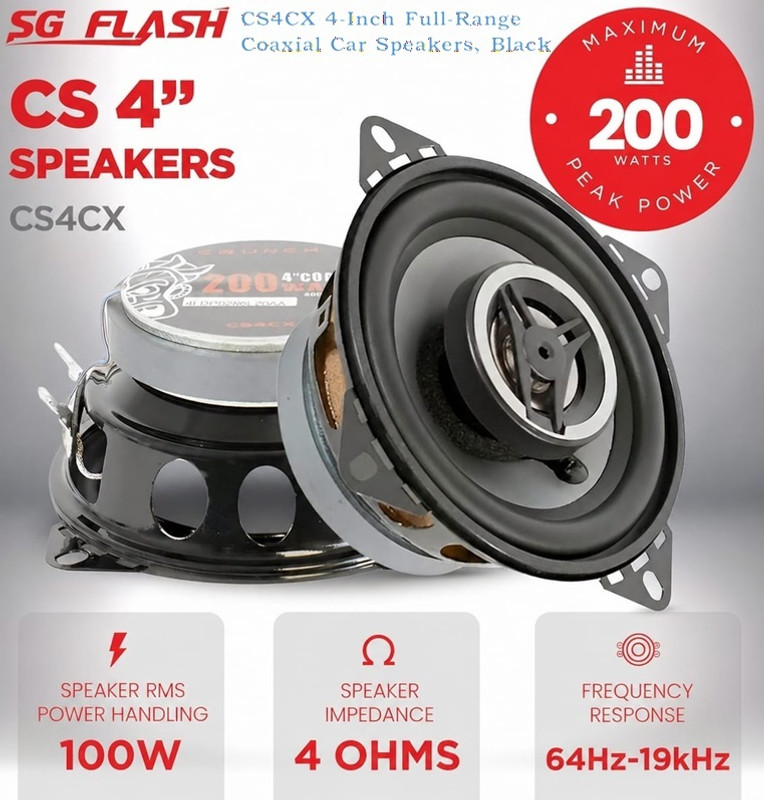 SG Flash CO-AXIAL CAR SPEAKER PREMIUM 4-Inch Full-Range Coaxial Car Speakers, Black Coaxial Car Speaker(200 W)