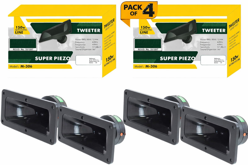 TradeZ TradeZ TL-306 Horn Tweeter Pack of 4 TDZ-306 Super Piezo 150 Watts Tweeter Car Speaker(200 W)