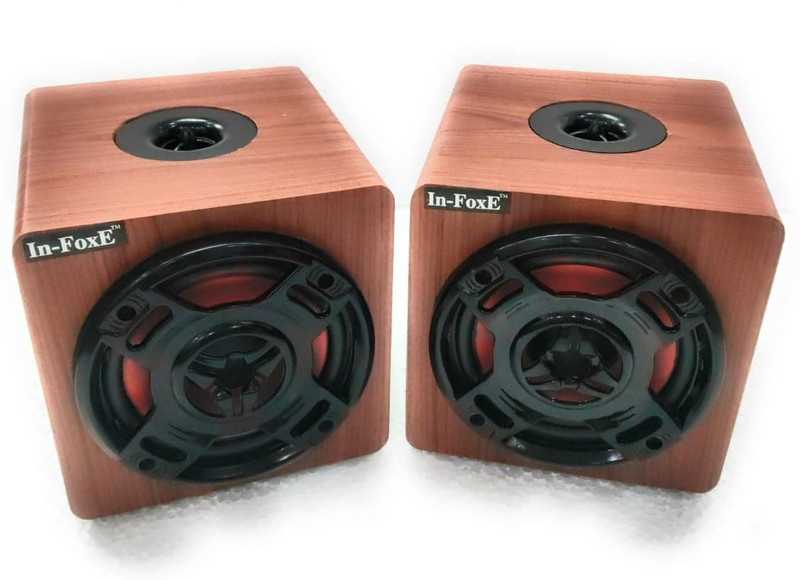 In-Foxe 5 inch Cube Multimedia Car Speaker 2.0 Multimedia Wooden Speakers | Stereo Sound Compact Desktop Set Coaxial Car Speaker(1000 W)