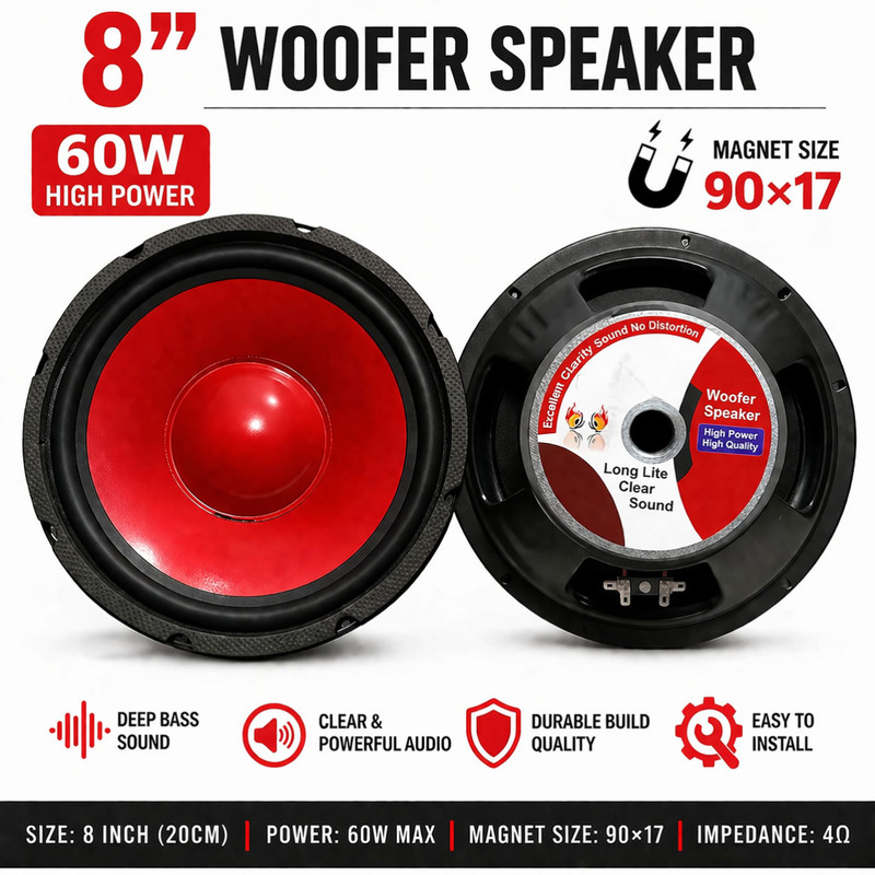 REspeaker 8" Inch Speaker 60 WATTS 8" Inch Speaker 60 WATTS 90,17 Red Component Car Speaker(60 W)