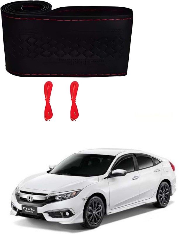 Caysonz Hand Stiched Steering Cover For Honda Civic(Black, Leatherite)