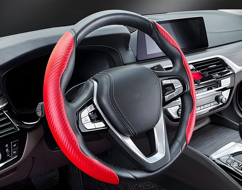 Air Wink Steering Cover For Universal For Car, Audi, BMW, Hyundai, Honda, Toyota, Skoda, Range Rover Universal For Car, 7 Series, 730d, Land Cruiser, Range Rover Sport, XUV 500, Polo GT, Rapid(Carbon Red, Fabric, Leatherite)