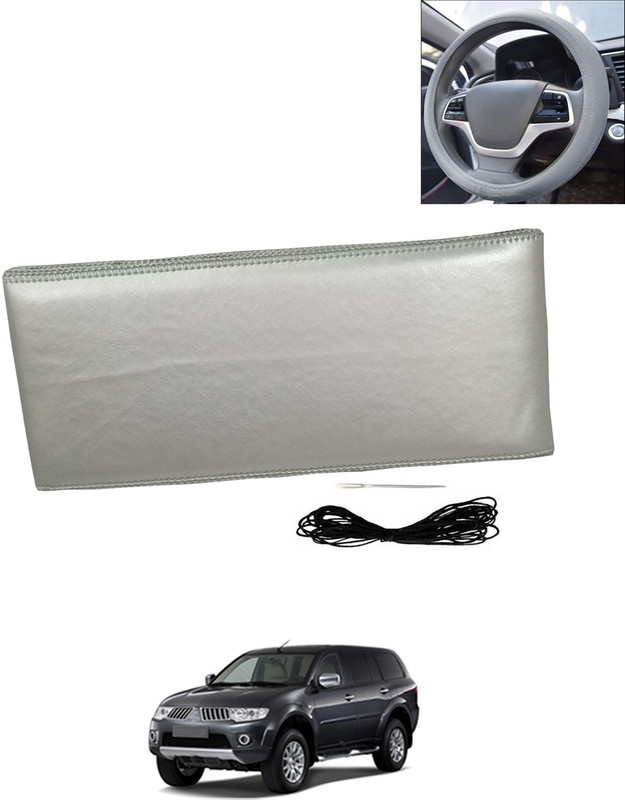 AYW Hand Stiched Steering Cover For Mitsubishi Pajero(Silver, Leatherite)