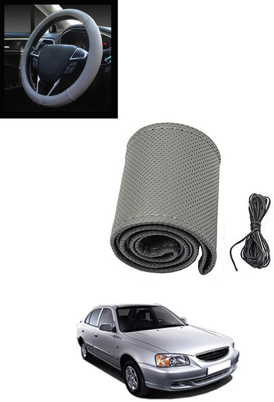 MATIES Hand Stiched Steering Cover For Hyundai Accent(Grey, Leatherite)