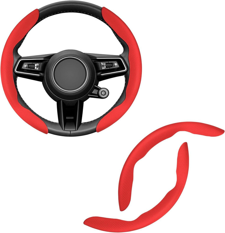 AutoBizarre Steering Cover For Universal For Car Universal For Car(Red, Leatherite)
