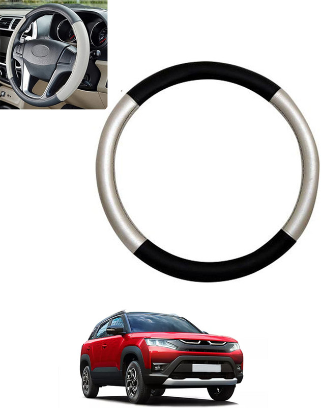 monolive Hand Stiched Steering Cover For Maruti Universal For Car(Silver/Black, Leatherite)