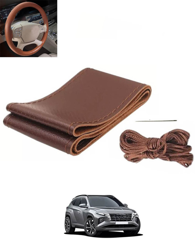 RKPSP Hand Stiched Steering Cover For Hyundai Tucson(Brown, Leatherite)