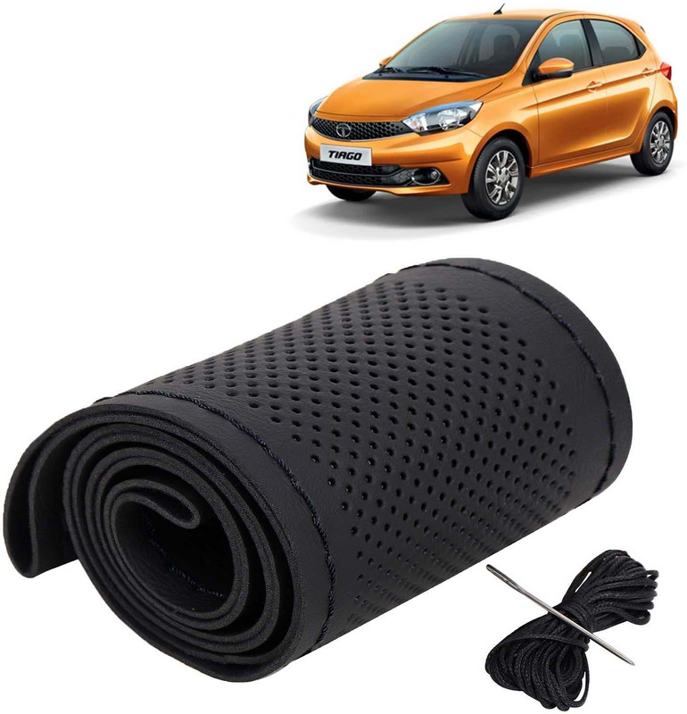 Kingsway Hand Stiched Steering Cover For Tata Universal For Car(Black Color with Black Thread, Leatherite)