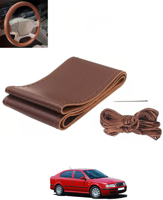MSNP Hand Stiched Steering Cover For Skoda Octavia(Brown, Leatherite)