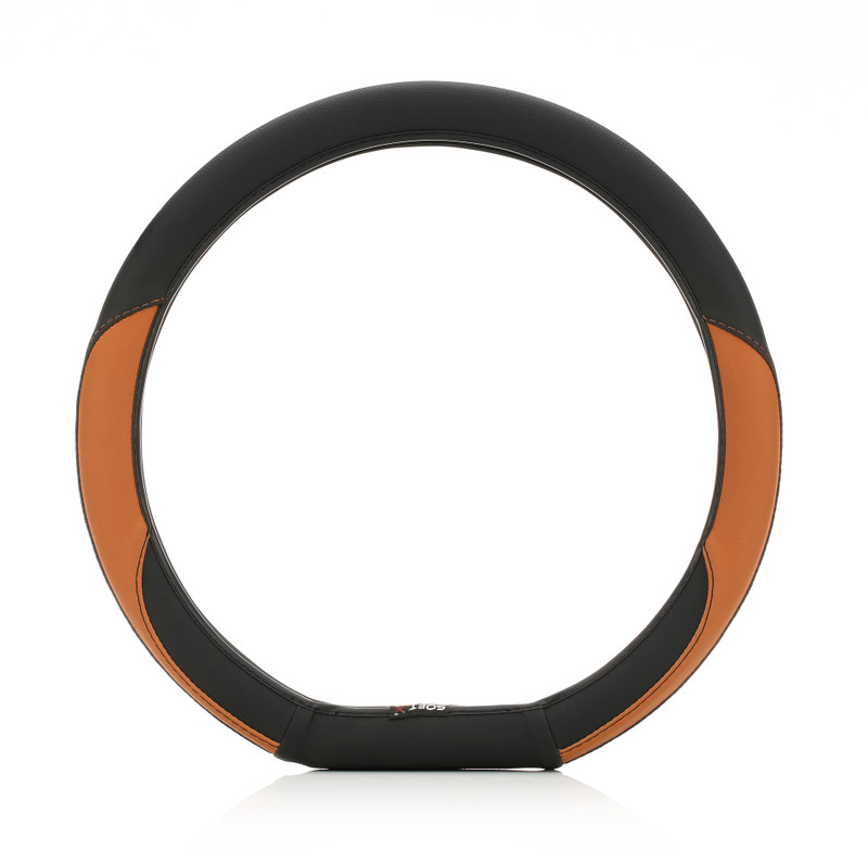 softx Steering Cover For NA NA(Flat Bottom D Shape Car Steering Wheel Cover Breathable & Anti Slip Black & Tan, Leather)