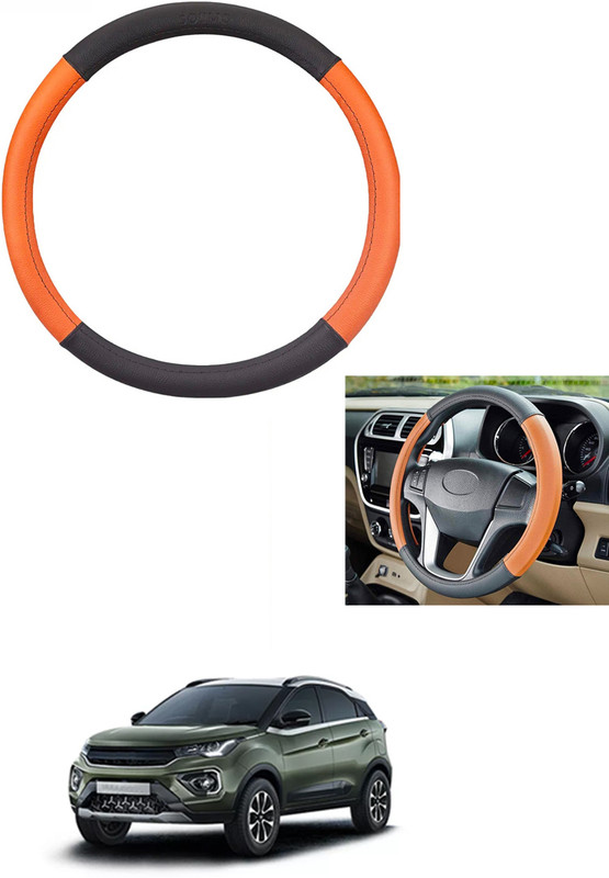 MATIES Steering Cover For Tata Universal For Car(Tan/Black, Leather)