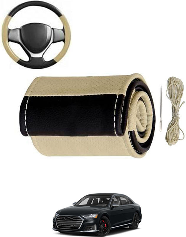 MATIES Hand Stiched Steering Cover For Audi S8(Beige, Black, Leatherite)
