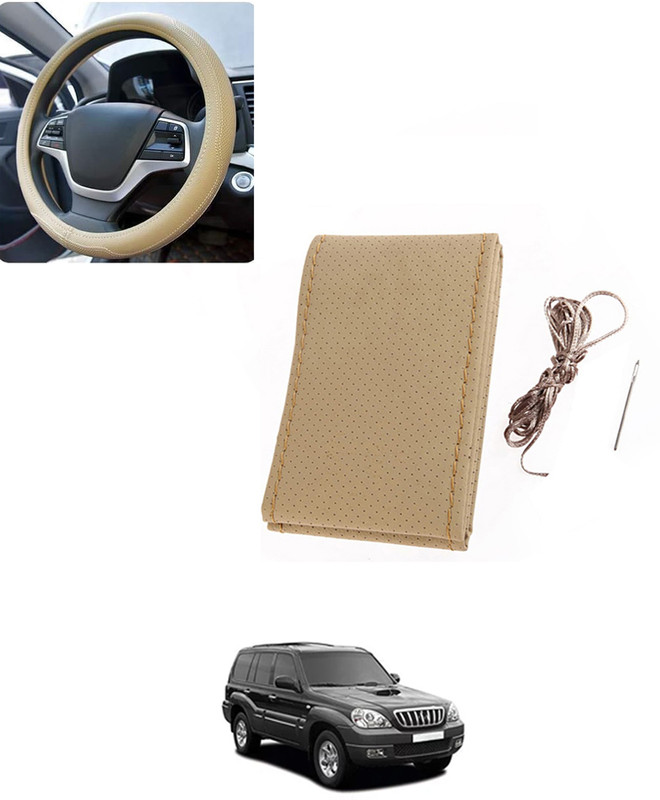 AYW Hand Stiched Steering Cover For Hyundai Terracan(Beige, Leatherite)