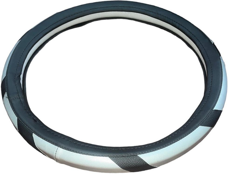 S MANGLAM Steering Cover For Hyundai, Maruti, Tata, Toyota, Nissan Amaze, Baleno, Civic, Etios Liva, Eco Sport, i20, Swift Dzire, WagonR Stingray, Creta(BLACK+SILVER, Leather)