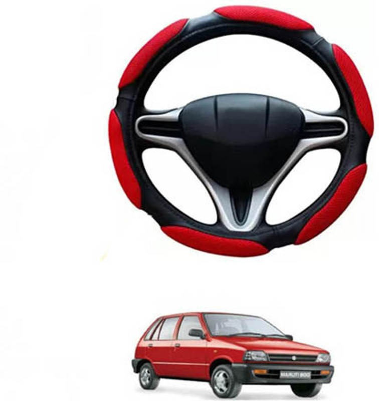 RONISH Hand Stiched Steering Cover For Maruti 800(Black, Red, Leatherite)