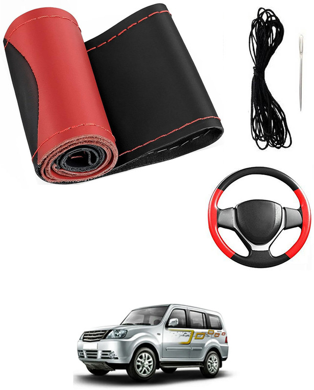 MATIES Hand Stiched Steering Cover For Tata Grand Dicor(Red/Black, Leatherite)
