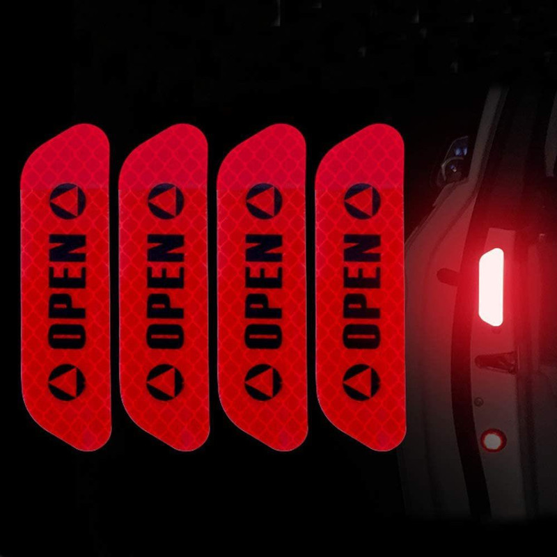 Mr fix Safety Reflective Tape,4Pcs Car Door Sticker Reflective Warning Strip Car Reflector Light(Red)