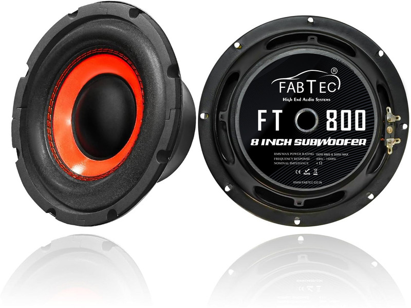 FABTEC 8 Inch Subwoofer with 4-ohms , 500W Peak Power (Single Piece) For Car 90dB Bass Audio Single Magnet, Car Audio System Subwoofer(Powered , RMS Power: 150 W)