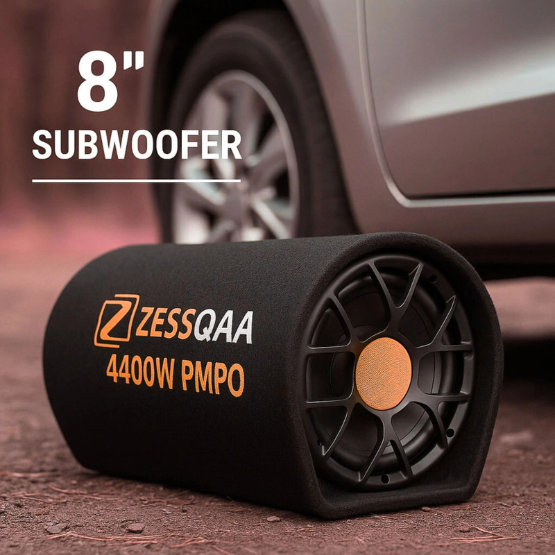 ZESSQAA ZQ BST 8 Inch 8 Inch Active Car Bass Tube | Inbuilt Amplifier | Precision Bass Port | Orange Subwoofer(Powered , RMS Power: 4800 W)