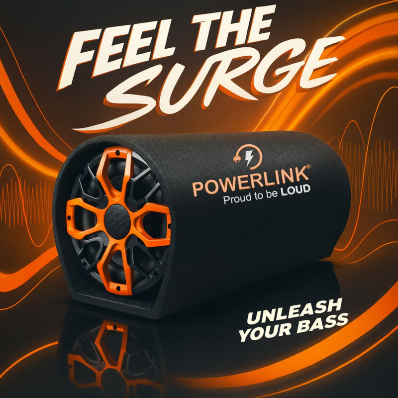 Powerlink 8" Inch Car Bass Tube | Inbuilt Amplifier | 4800W Peak Power Output | Deep Punchy Bass for Cars, SUVs & Trucks – Premium Active Basstube | Subwoofer(Powered , RMS Power: 225 W)