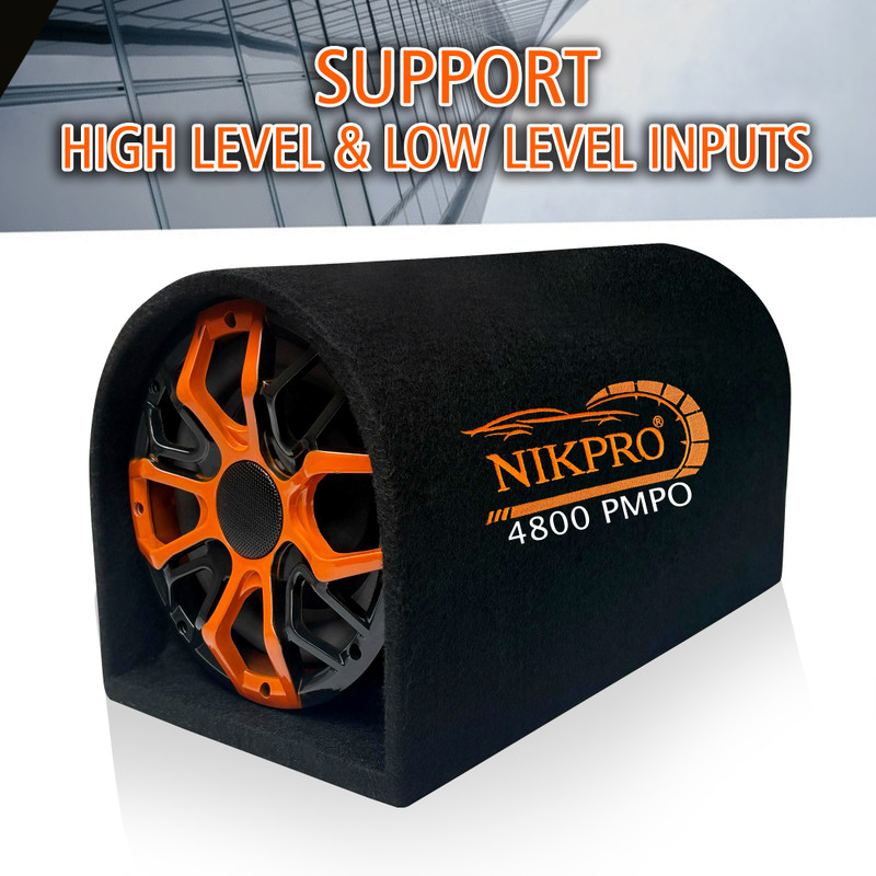 NIKPRO High-Performance 10-Inch Car Bass Tube Subwoofer (X-Inch) Compact Bass Tube with Amp (10”INCH) Subwoofer(Powered , RMS Power: 200 W)