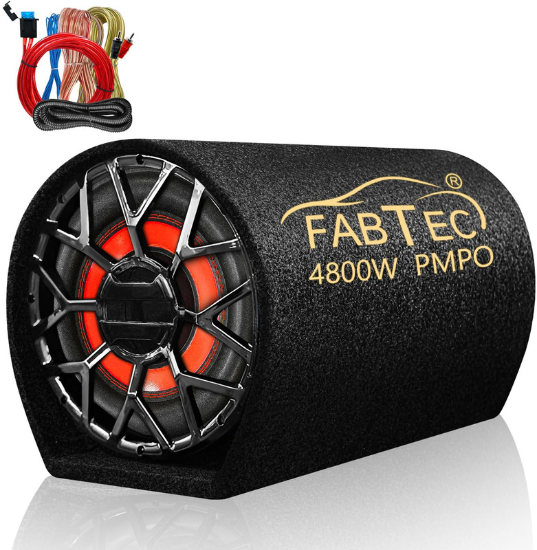 FABTEC 10 Inch Grey Car Bass Tube Subwoofer with Inbuilt Amplifier - Plug and Play Bass TubePowerful Audio and Deep Bass with Amplifier Wire Kit Subwoofer(Powered , RMS Power: 200 W)