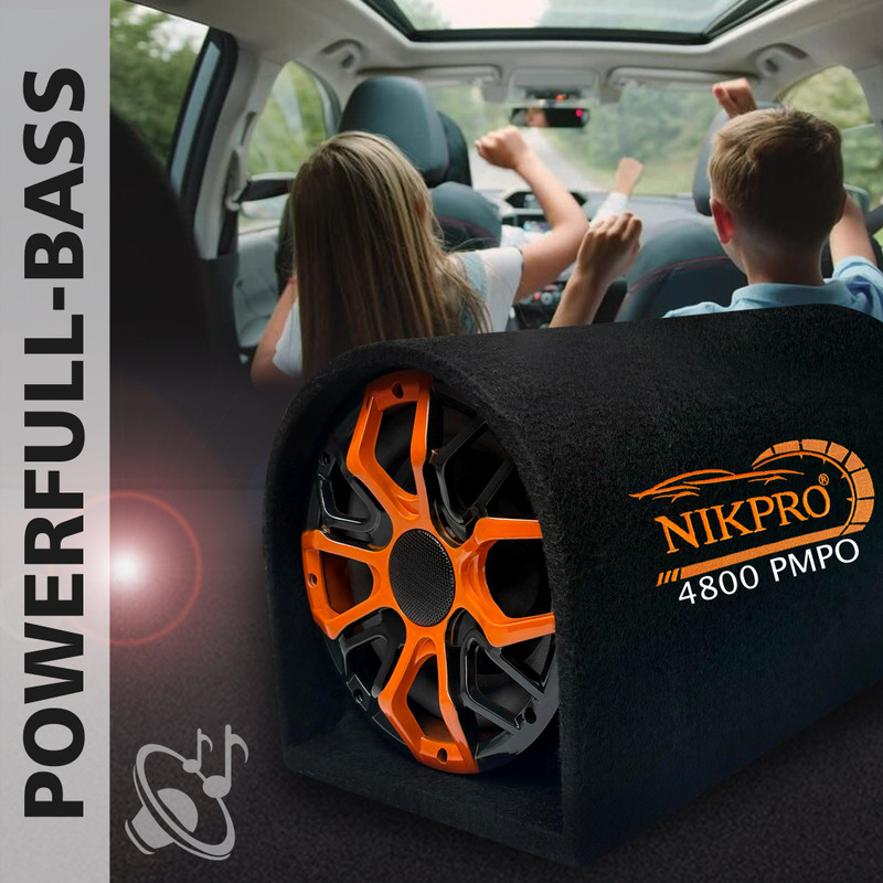 NIKPRO Premium 10-Inch Subwoofer Bass Tube for Car Music System (X-Inch) Bass Tube with Integrated Amp Subwoofer(Powered , RMS Power: 200 W)