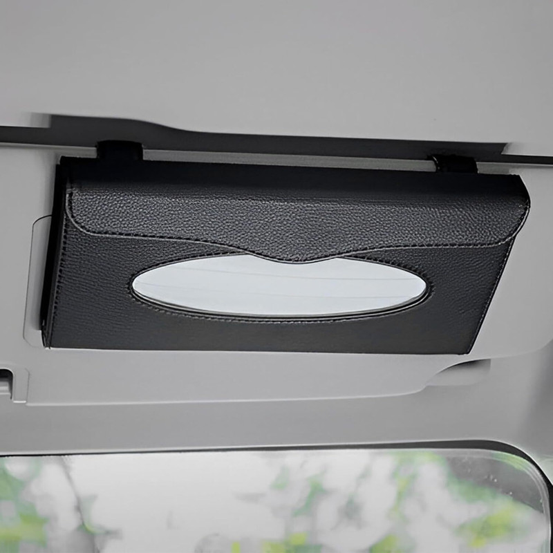 SIAGO Car Visor Tissue Holder, PU Leather, Mask Holder Vehicle Tissue Dispenser(Black)
