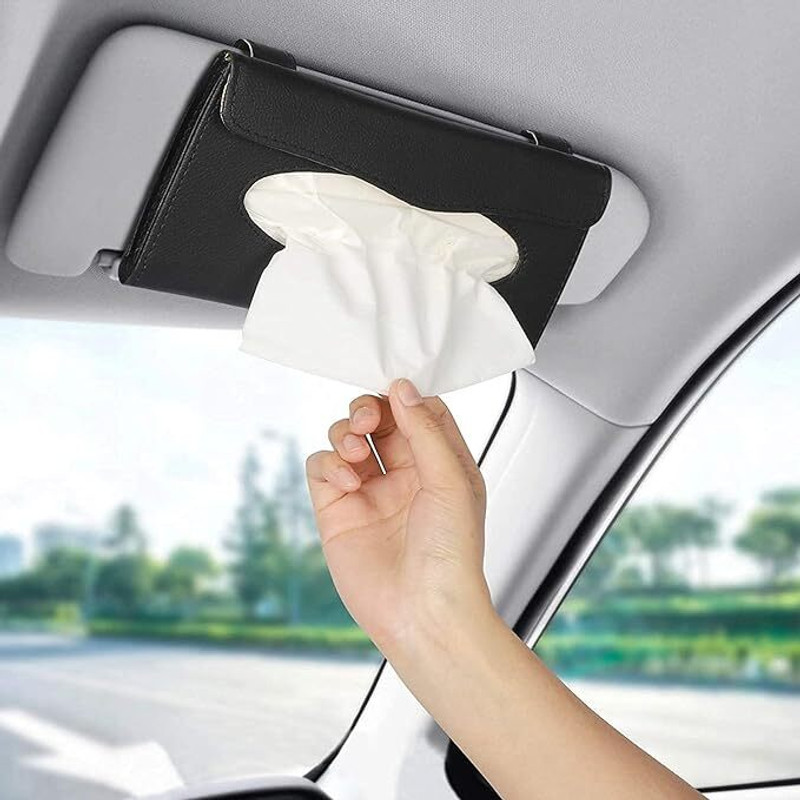 AKOOPAR GLOBAL Car Tissue Holder for Sun Visor – Easy-to-Reach Napkin Case for All Vehicles Vehicle Tissue Dispenser(Black)