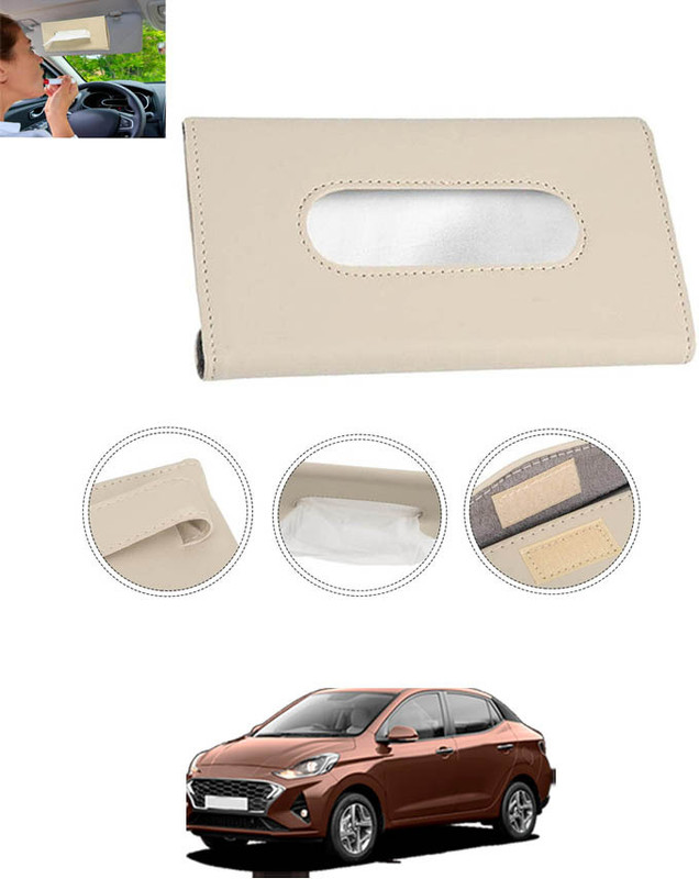 monolive Beige Leatherite Rectangle Shape Fancy Design Tissue Dispencer For Car-210 Vehicle Tissue Dispenser(Beige)