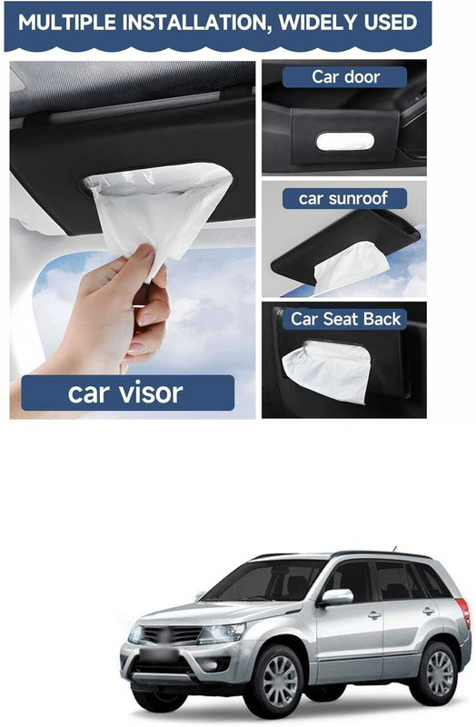 PRTEK Black Car Tissue Napkin Holder for Sun Visor and Backseat – Universal Fit V6 Vehicle Tissue Dispenser(Black)