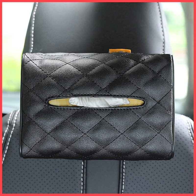 Wolpin Car Tissue Holder for Headrest, Armrest, and Sun Visor (Black) Vehicle Tissue Dispenser(Black)