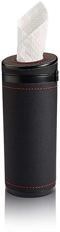 HANNEA Luxury PU Leather Round Car Tissue Paper Holder Car Tissues Box Vehicle Tissue Dispenser(Black)
