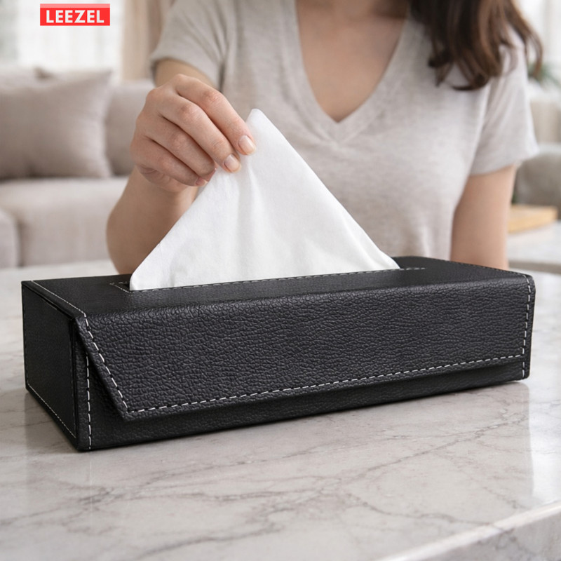 Leezel TISSUE HOLDER BOX LUXURY FACIAL TISSUE , CAR TISSUE HOLDER Vehicle Tissue Dispenser(Black)