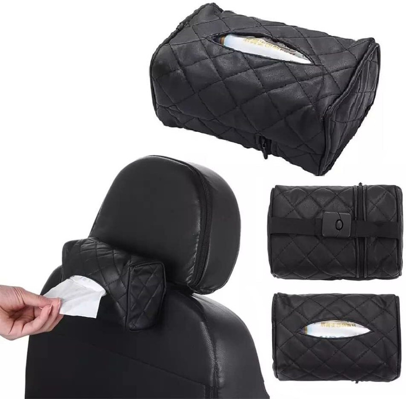 Augen Pu Leather Tissue Box Holder Rectangular Dispenser for Car Home Office Black Vehicle Tissue Dispenser(Multicolor)