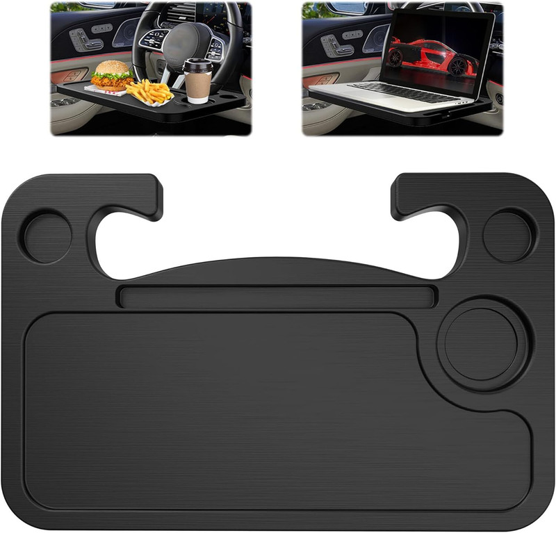 Campark Black Food Tray for Car, Truck, SUV - With Pen & Cup Holder Slots Cup Holder Tray Table