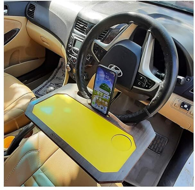 XSOURCE Laptop Tray for Car Steering with Drink Holder Desk (YELLOW) Cup Holder Tray Table