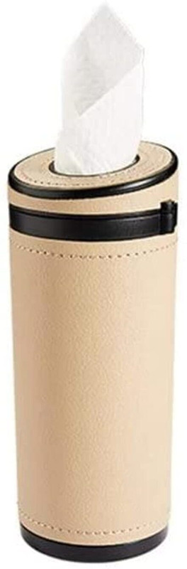 Edylinn PU Leather Plus ABS, Car Cylindrical Cup Holder Tissue Holder Tissues Box(Beige) Cup Holder Tray Table